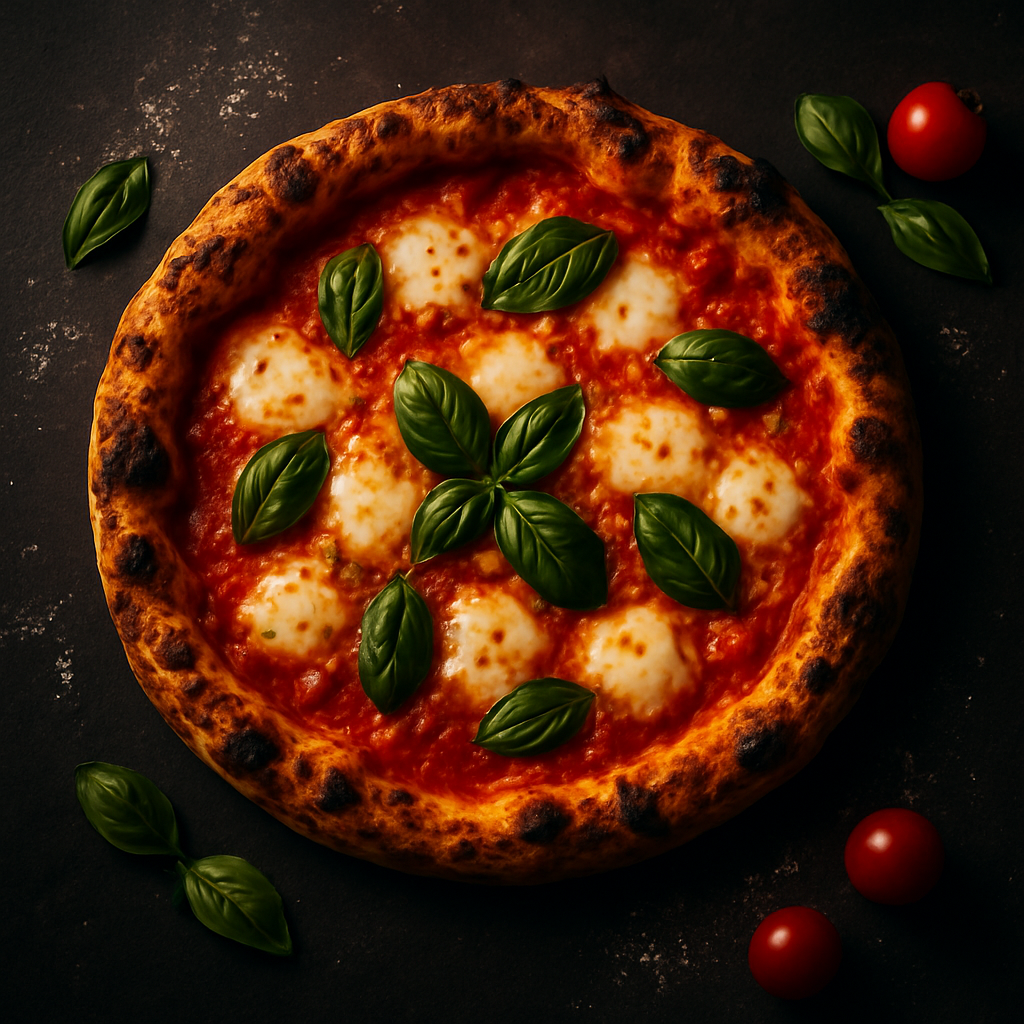 Freshly baked wood-fired pizza